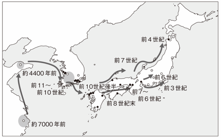 水田稲作の伝播ルート